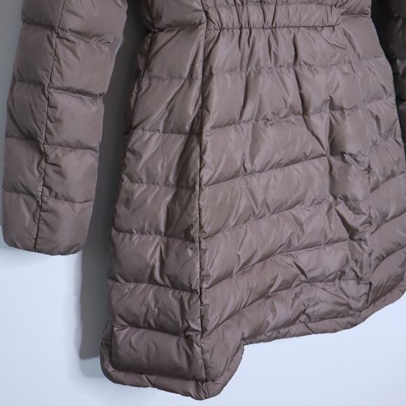 MONCLER Flamme Giubbotto Long Down Jacket Taupe Parka Stowable Hood Women's 3/L - Picture 10 of 16